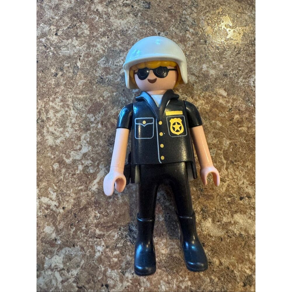 Vintage Playmobil Police Officer Figure White Helmet Sunglasses Cop Replacement